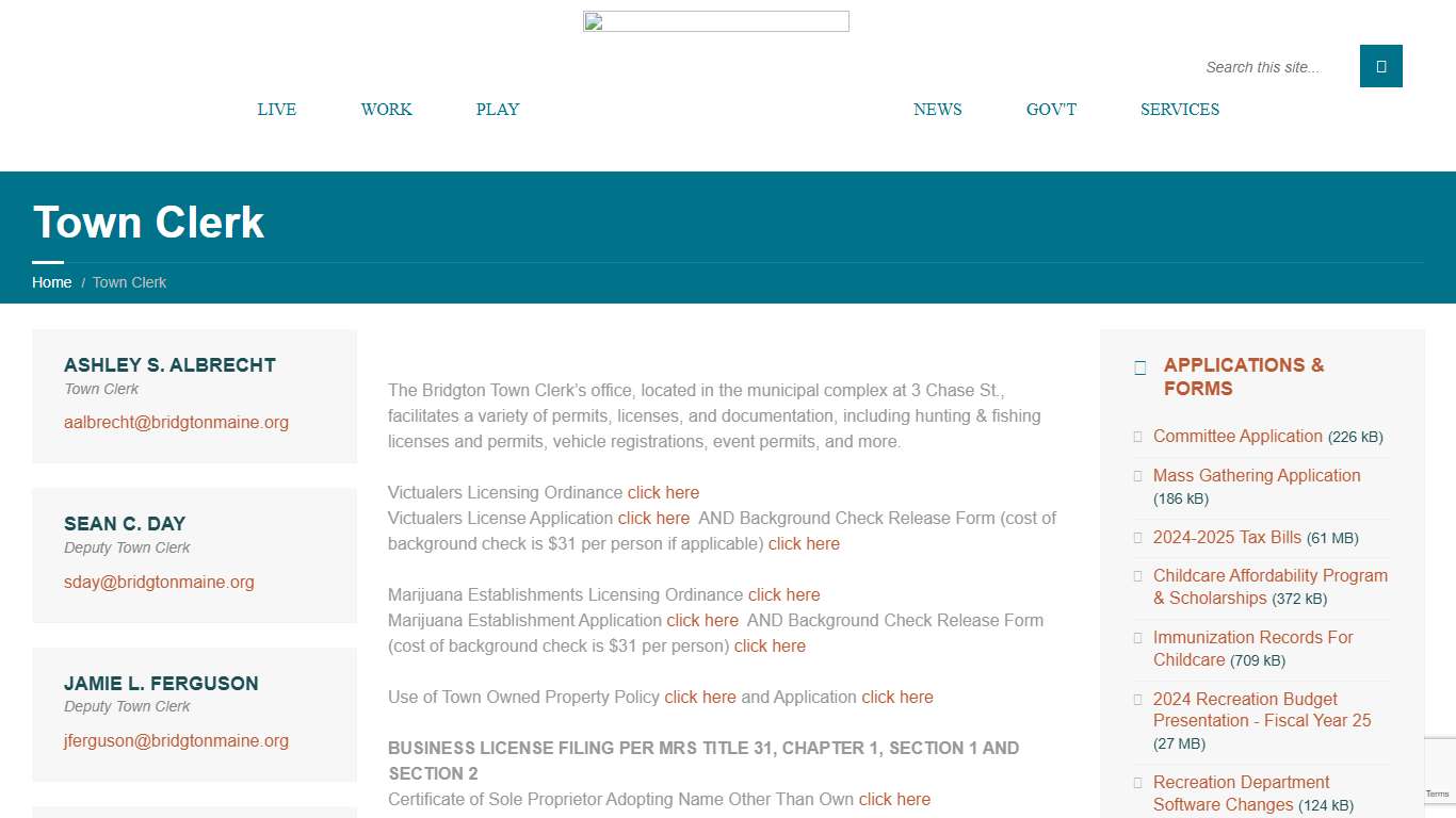 Town Clerk - Town of Bridgton, Maine